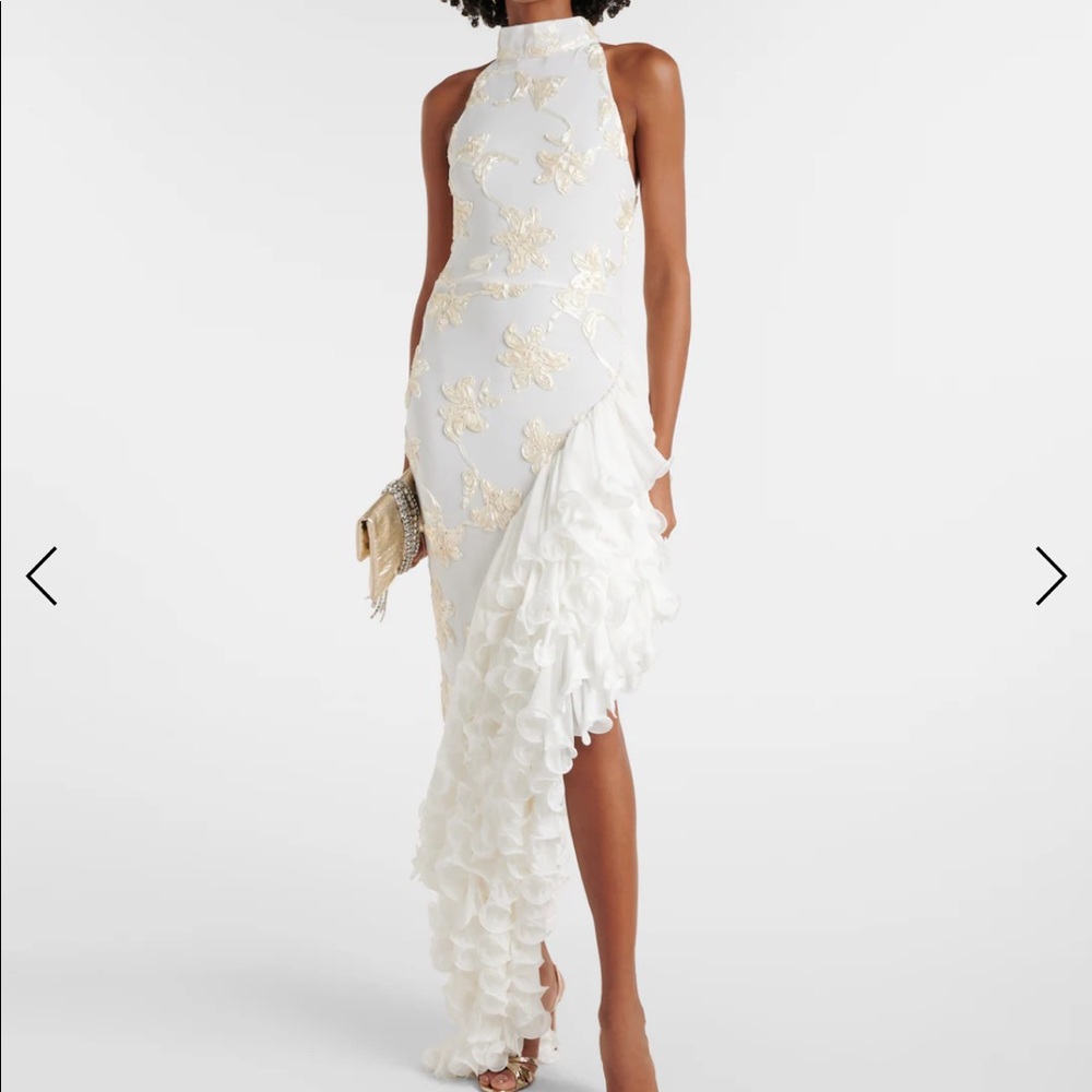 Rotate Bridal floral-appliqué maxi dress